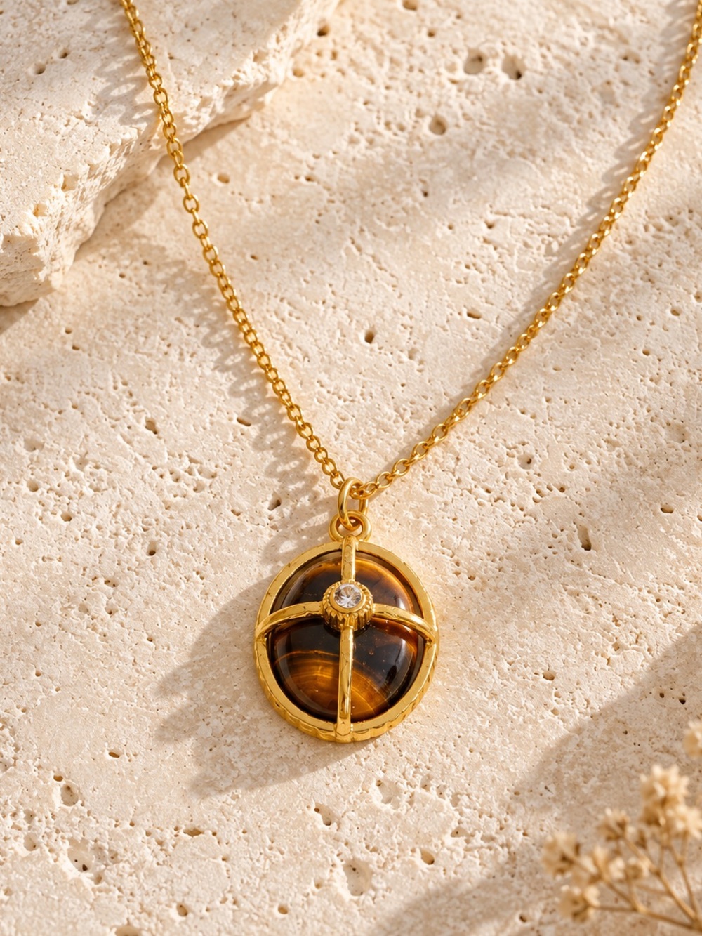 Gold-Tone Tiger Eye Pendant Necklace - Women Jewelry
